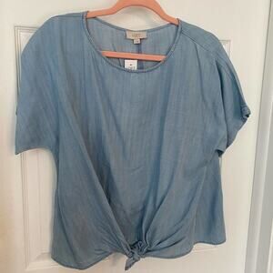 NWT LOFT Chambray Denim Tie Knot Front Top SZ S
